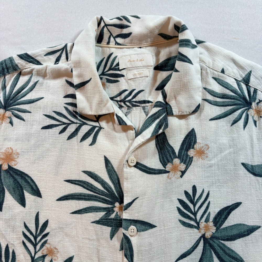 Porter & Ash Tropical Palm Shirt Mens Medium Linen Blend Short Sleeve Button Up